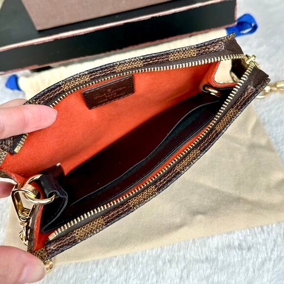 Louis Vuitton Damier Ebene Bucket Pouch PM crossbody bag with chain. NICE! RARE! - Picture 9 of 12